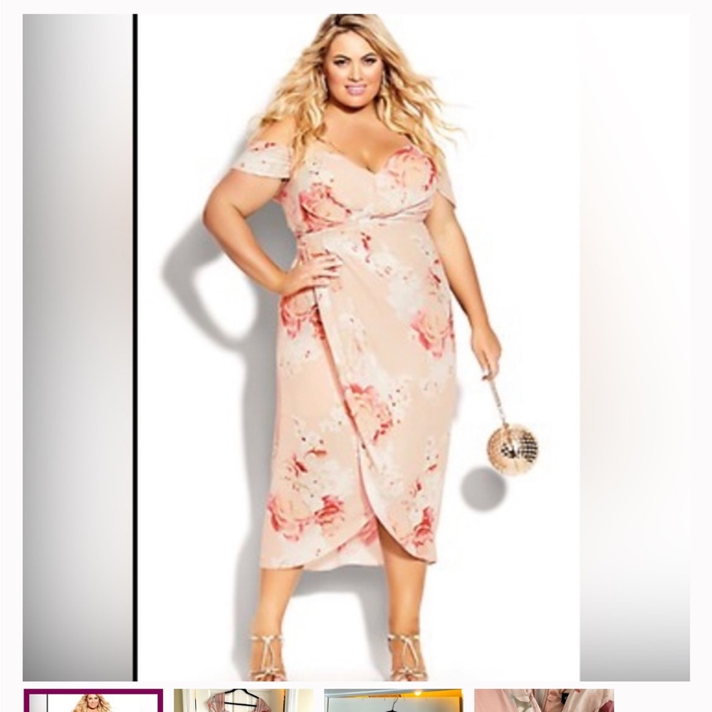 City Chic Floral Midi Dress in Pink and Cream